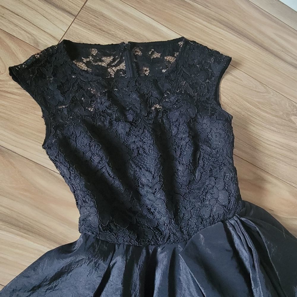Marchesa Notte Lace Illusion Fit & Flare Taffeta Retro Cocktail Mini Dress Black - Picture 7 of 15